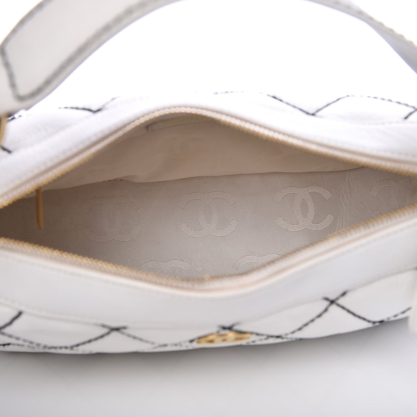Calfskin Contrast Stitch Surpique Hobo White