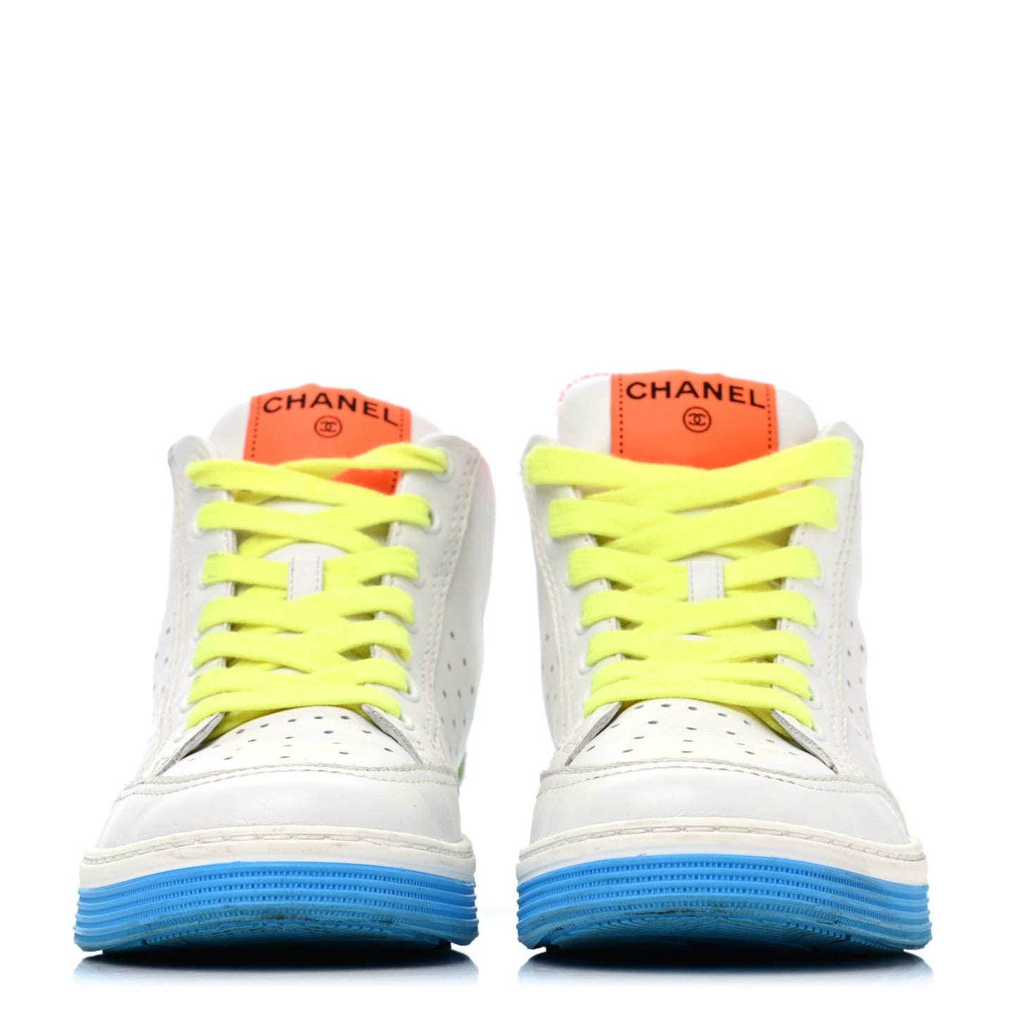 Calfskin Womens Logo High Top Sneakers 37.5 White Multicolor