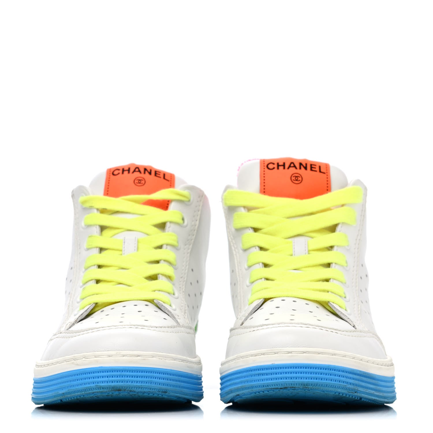 Chanel Calfskin Womens Logo High Top Sneakers 37.5 White Multicolor 2 of 4