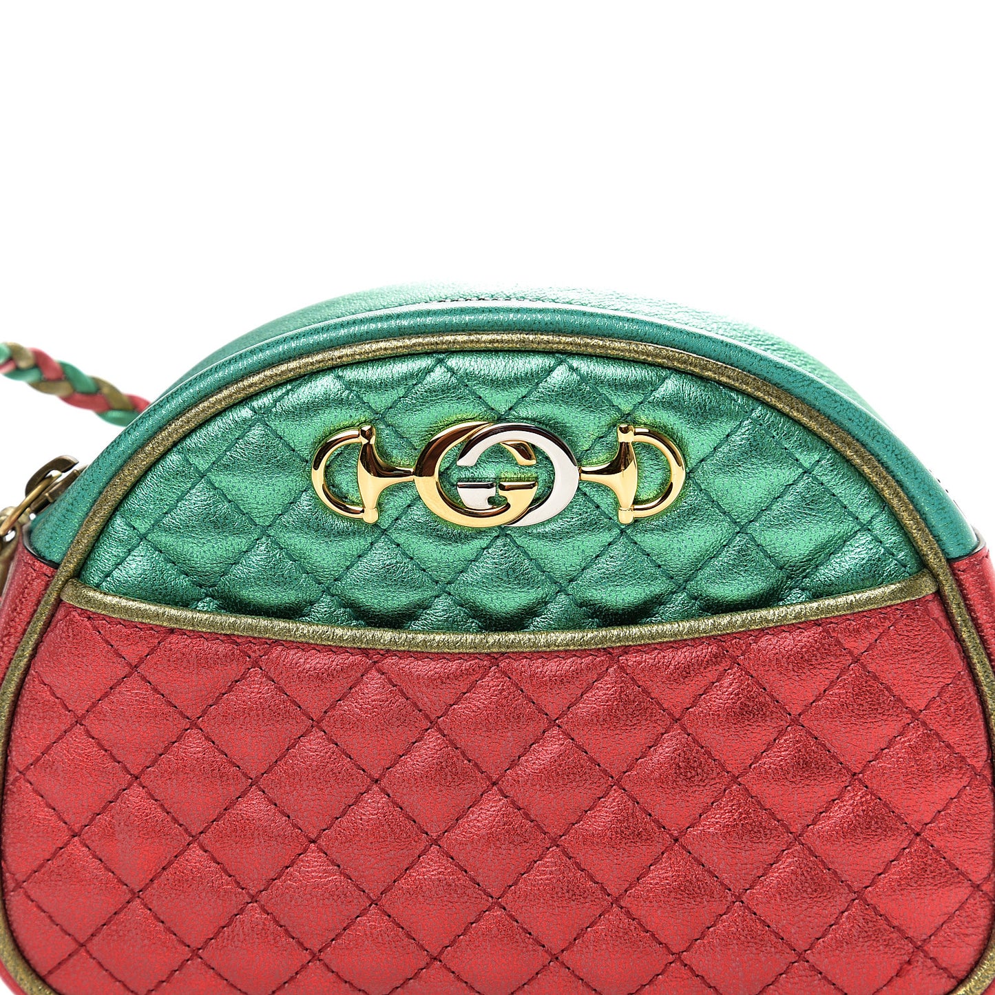 Laminated Nappa Trapuntata Mini Zumi Dome Shoulder Bag Rosso Jasmine Green Rame