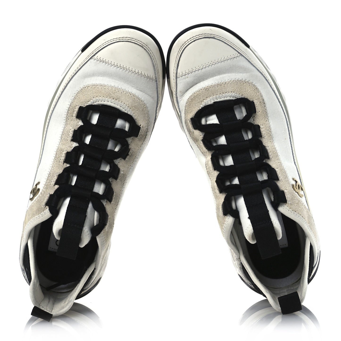 Velvet Calfskin Mixed Fibers CC Sneakers 37 Ivory Black