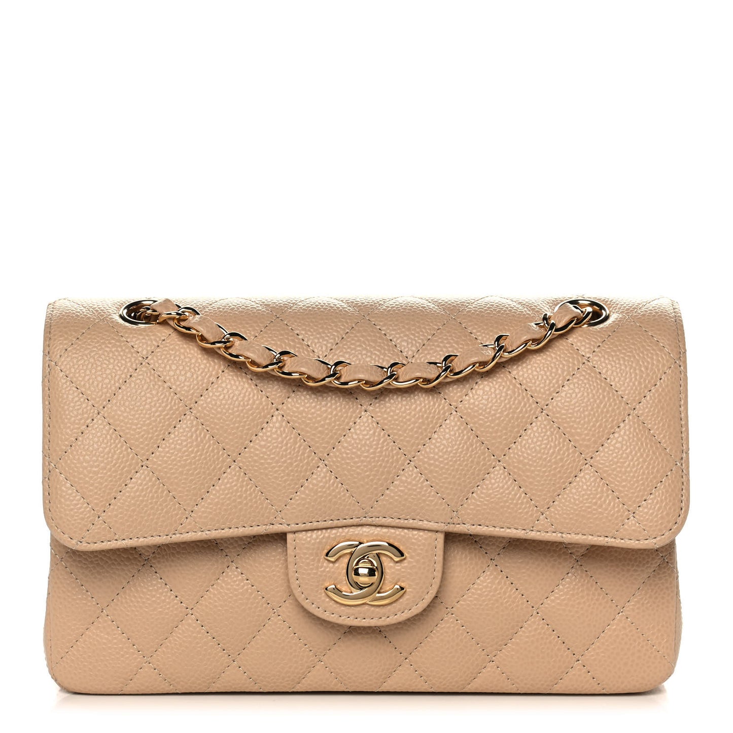 Caviar Quilted Small Double Flap Beige