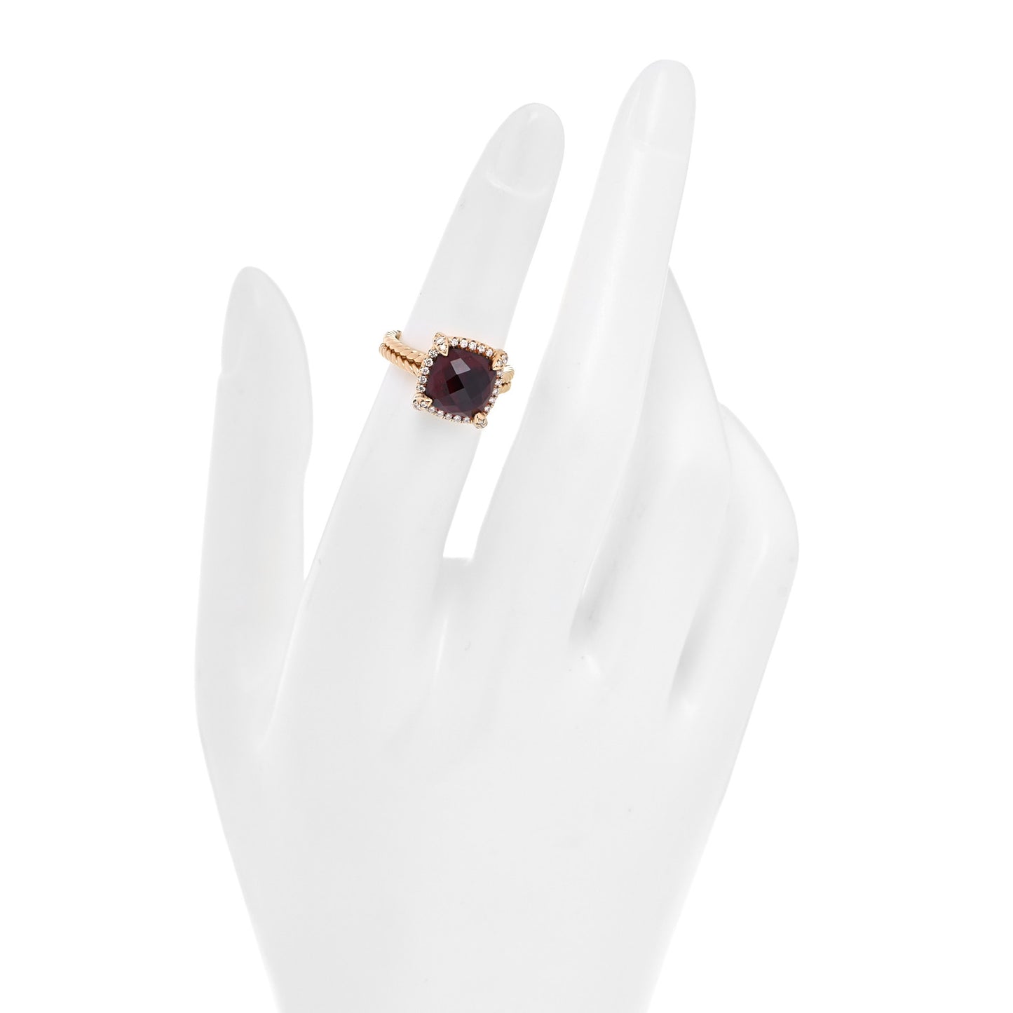 18K Yellow Gold Diamond Garnet 9mm Chatelaine Pave Bezel Ring 48 4.5