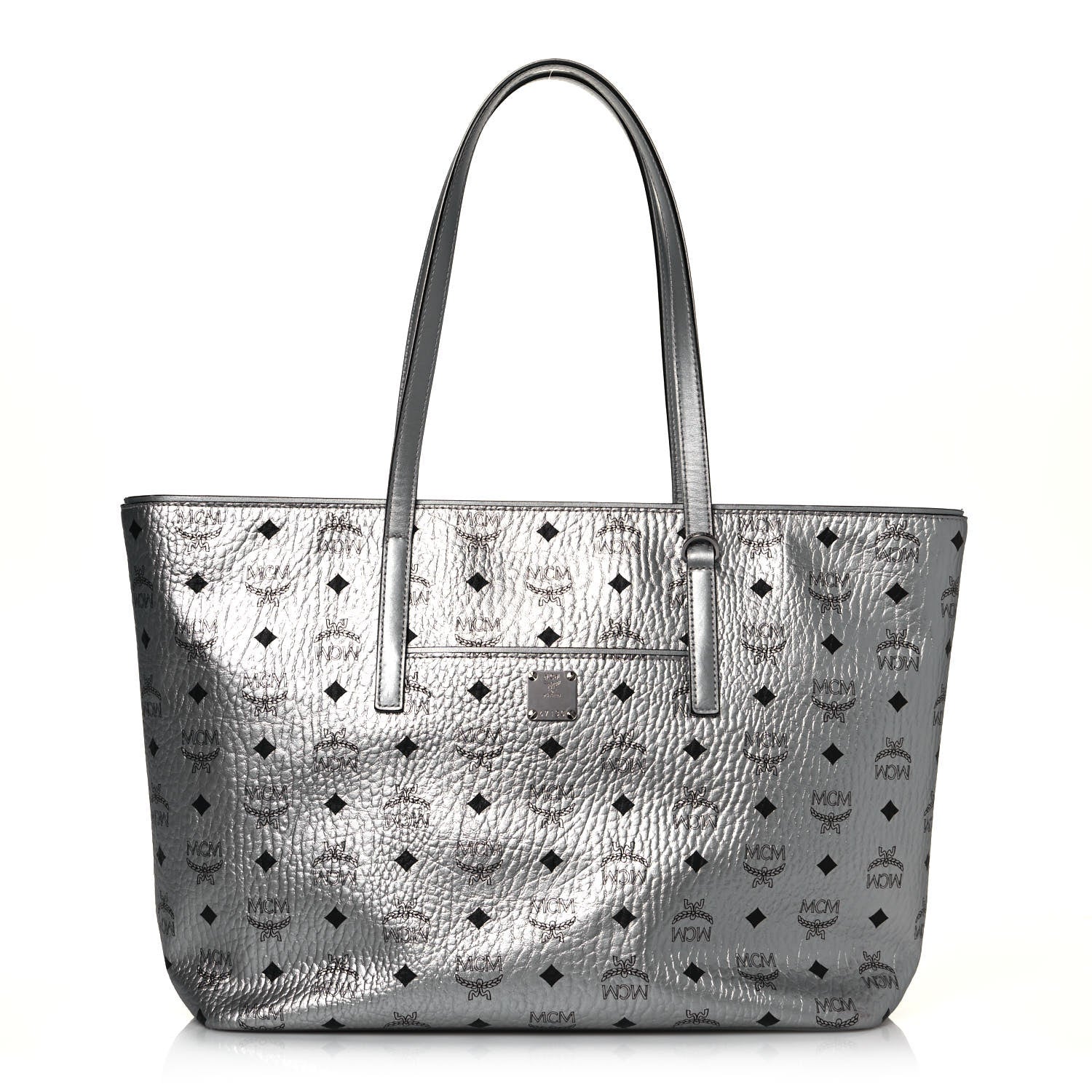 MCM Metallic Visetos Medium Anya Shopper Tote Silver 1 of 13