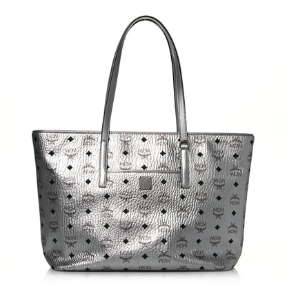 MCM Metallic Visetos Medium Anya Shopper Tote Silver 1 of 13