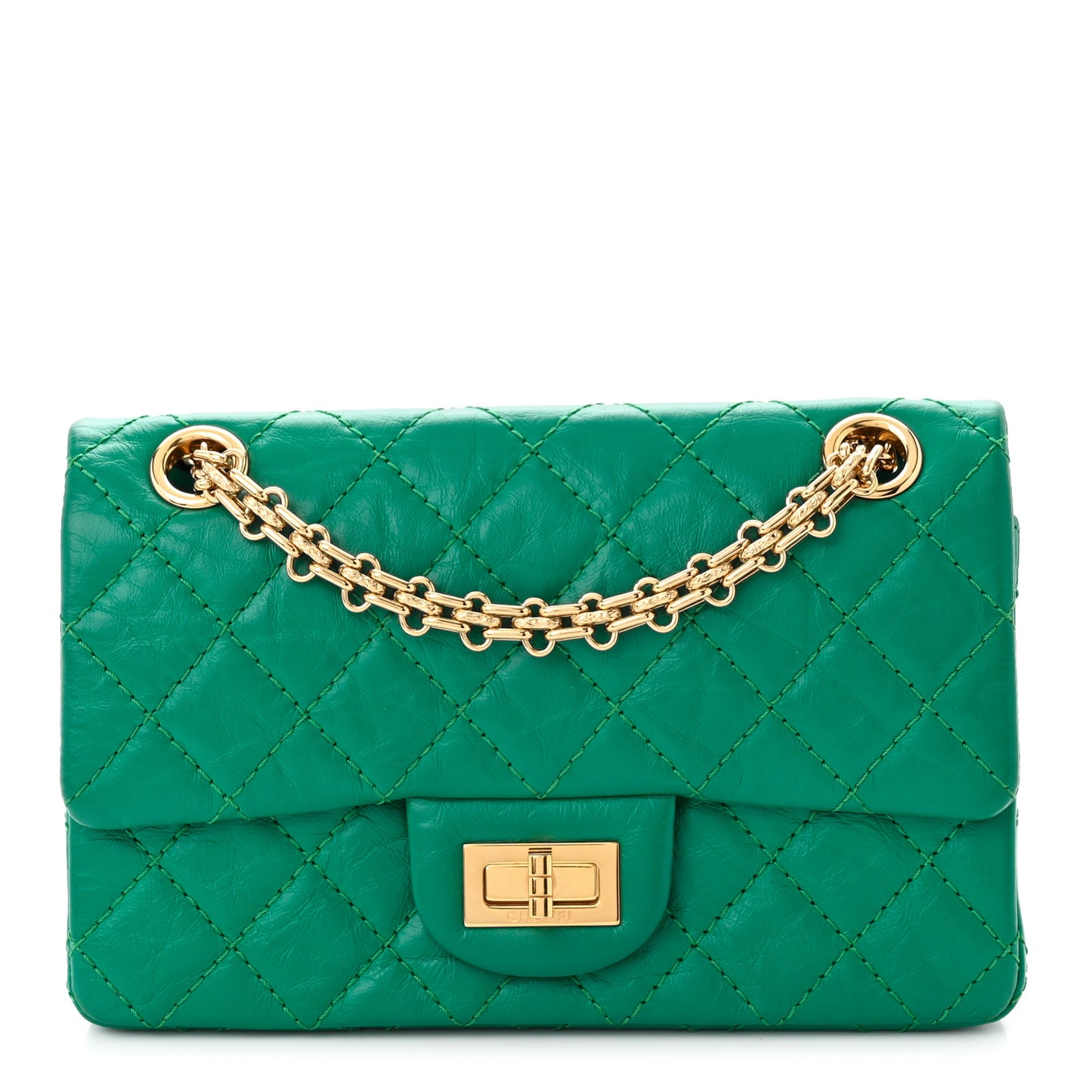 Aged Calfskin Quilted 2.55 Reissue Mini Flap Green