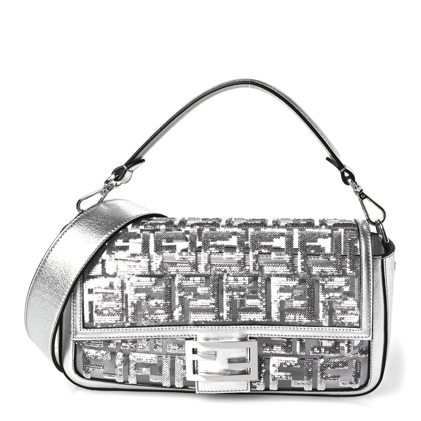 PVC Vitello Catalan Mirror Sequin FF Baguette Argento