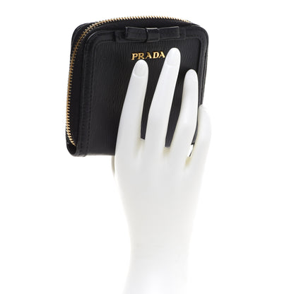 Prada Saffiano Compact Bow Zip Around Wallet Black 2 of 15