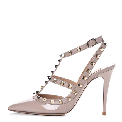 Valentino Garavani Patent Nappa Rockstud Ankle Strap 100mm Pumps 37 Poudre 1 of 9