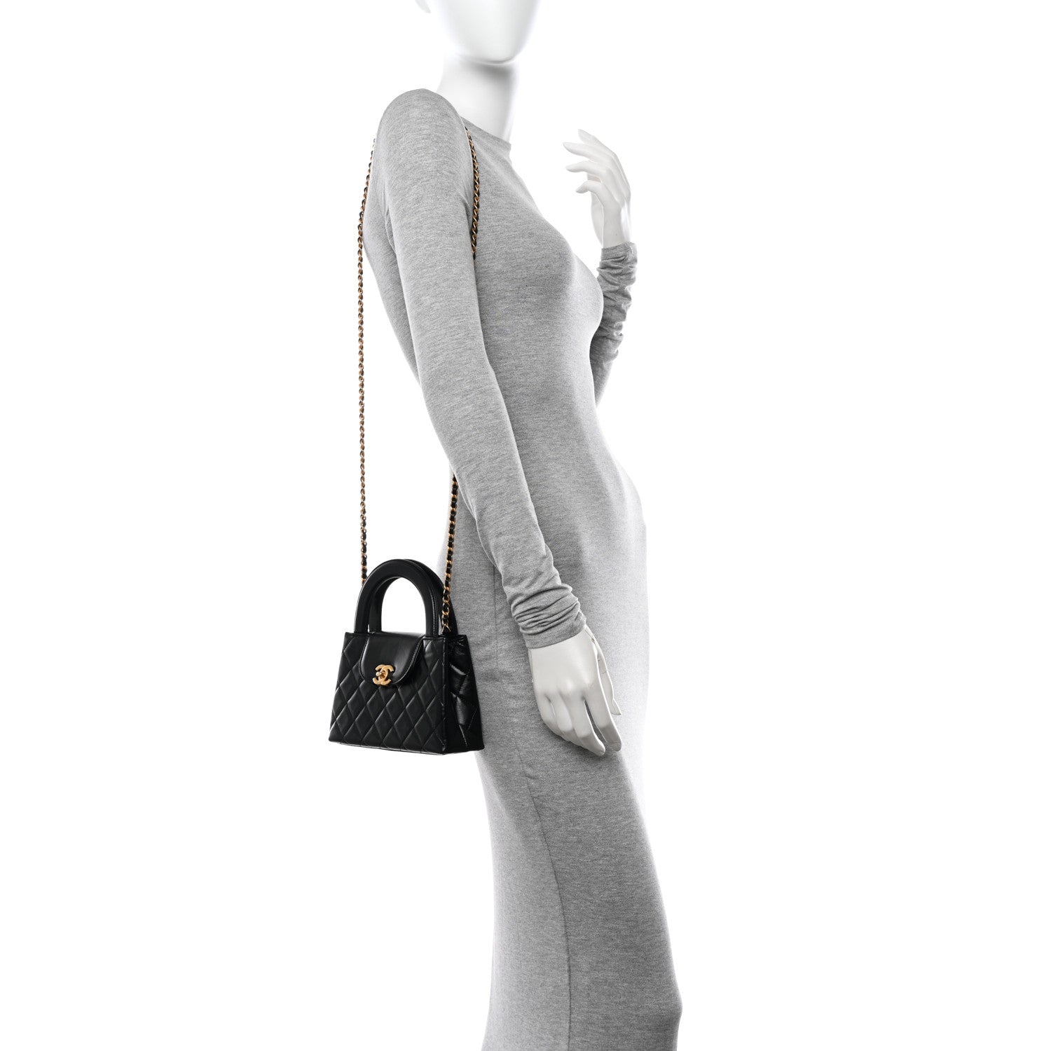 Chanel Shiny Aged Calfskin Quilted Nano Kelly Shopper Black 2 of 11