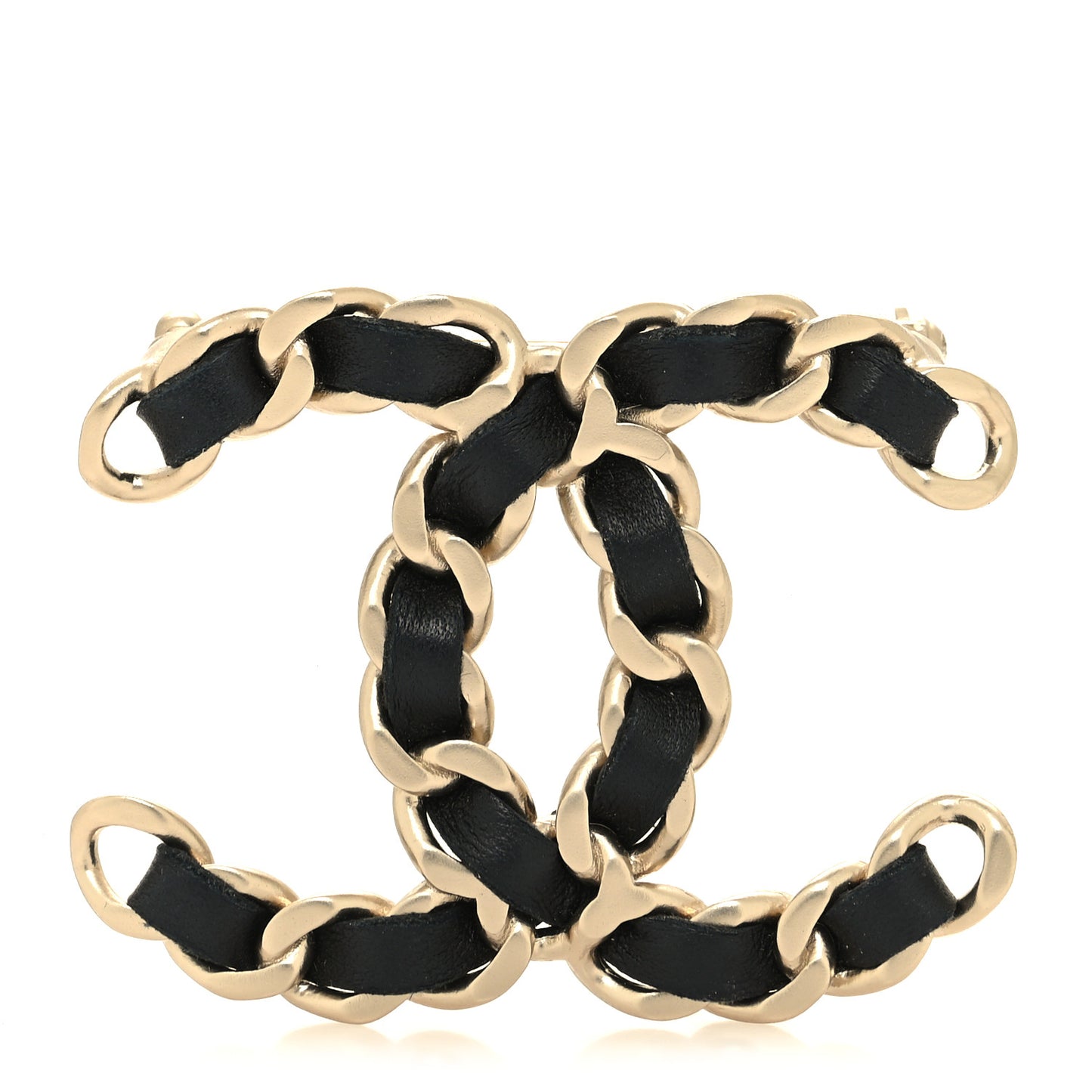 Lambskin Chain CC Brooch Black Gold
