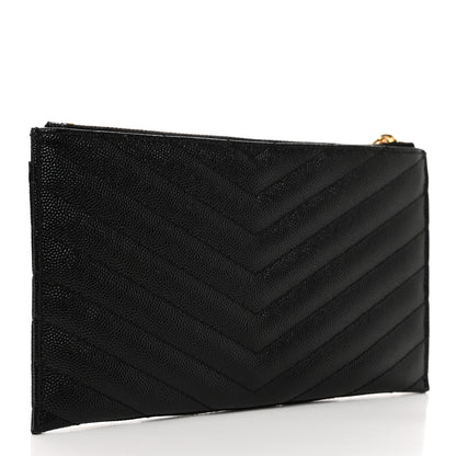 Saint Laurent Grain De Poudre Chevron Monogram Bill Pouch Black 4 of 8