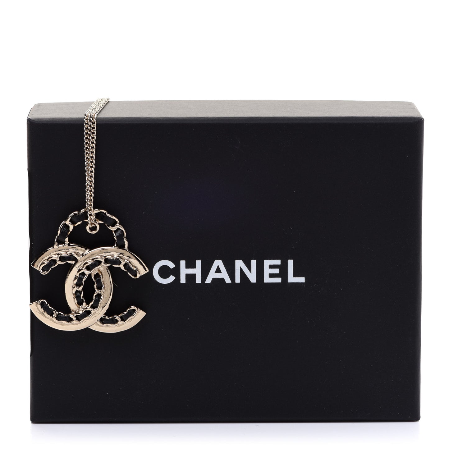 Lambskin CC Chain Necklace Gold Black