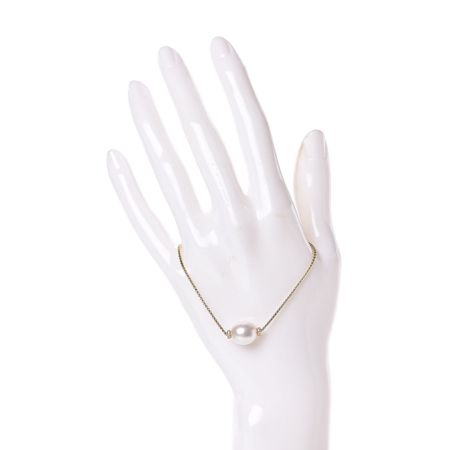18K Yellow Gold South Sea Pearl Diamond Solari Single Station Adjustable Bracelet White