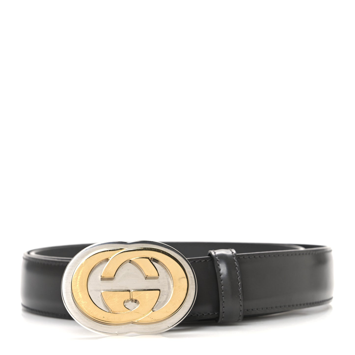 Smooth Calfskin Interlocking G Belt 95 38 Grey