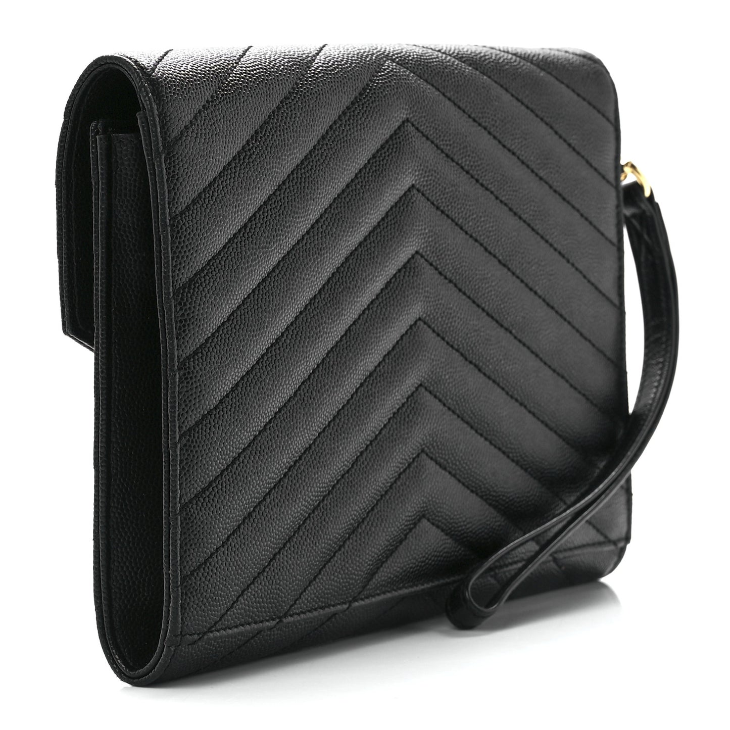 Grain De Poudre Matelasse Chevron Monogram Envelope Clutch Black