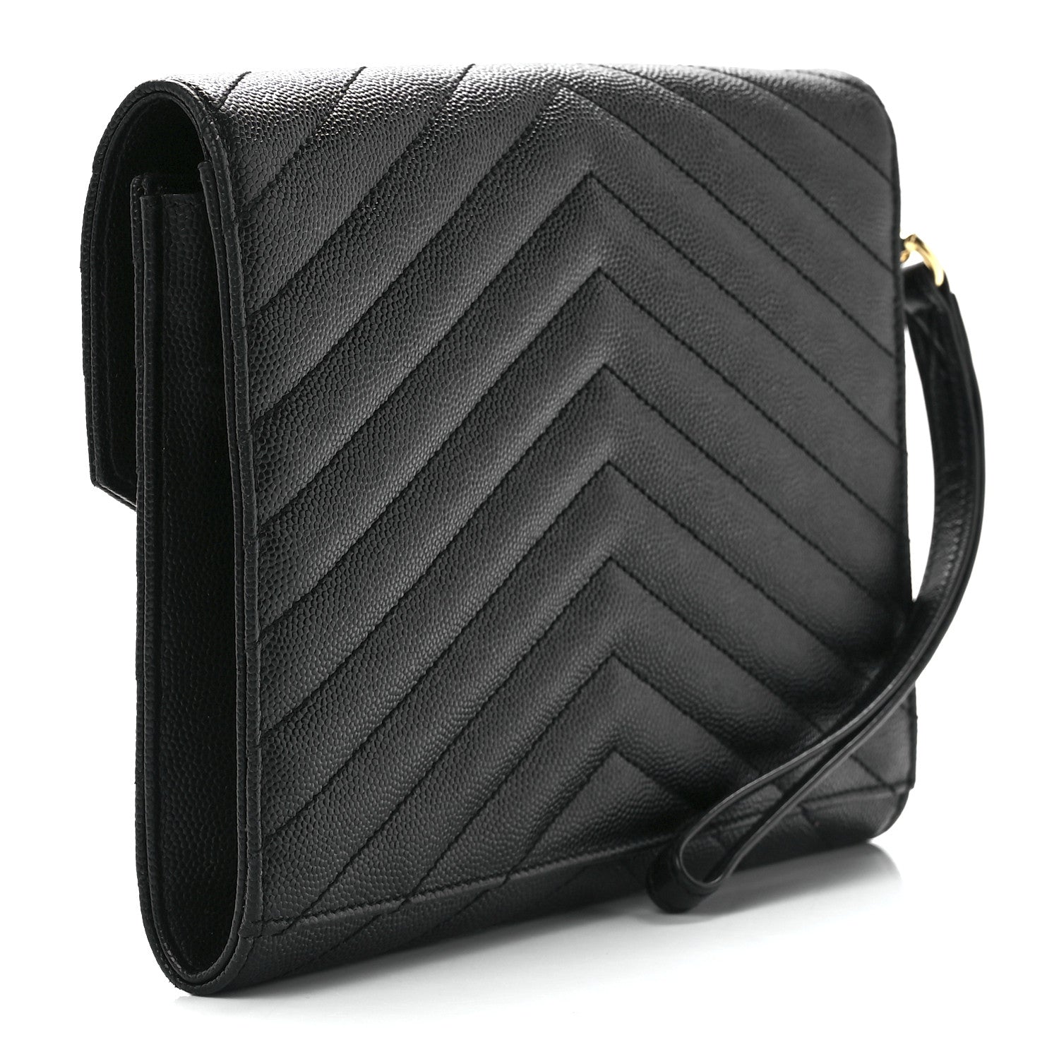 Saint Laurent Grain De Poudre Matelasse Chevron Monogram Envelope Clutch Black 2 of 10