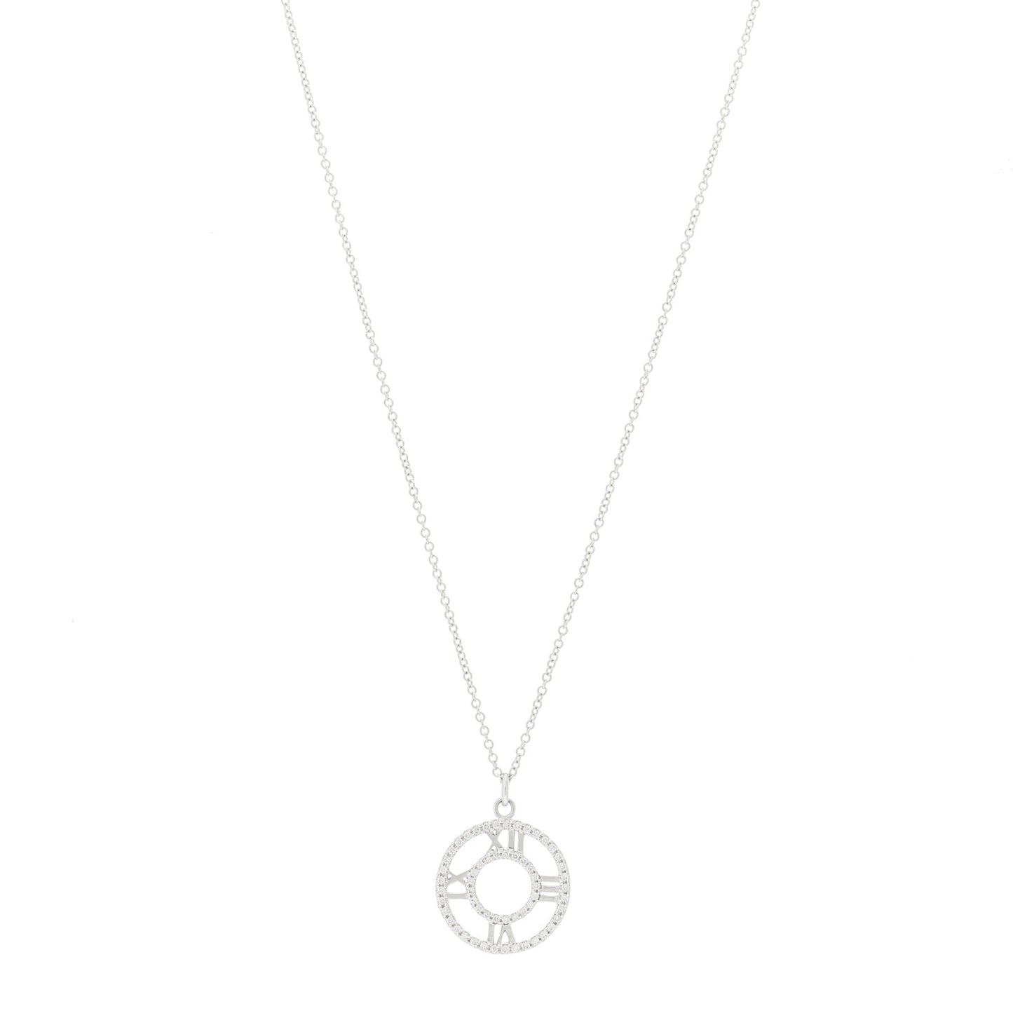 18K White Gold Diamond Small Atlas Open Pave Pendant Necklace