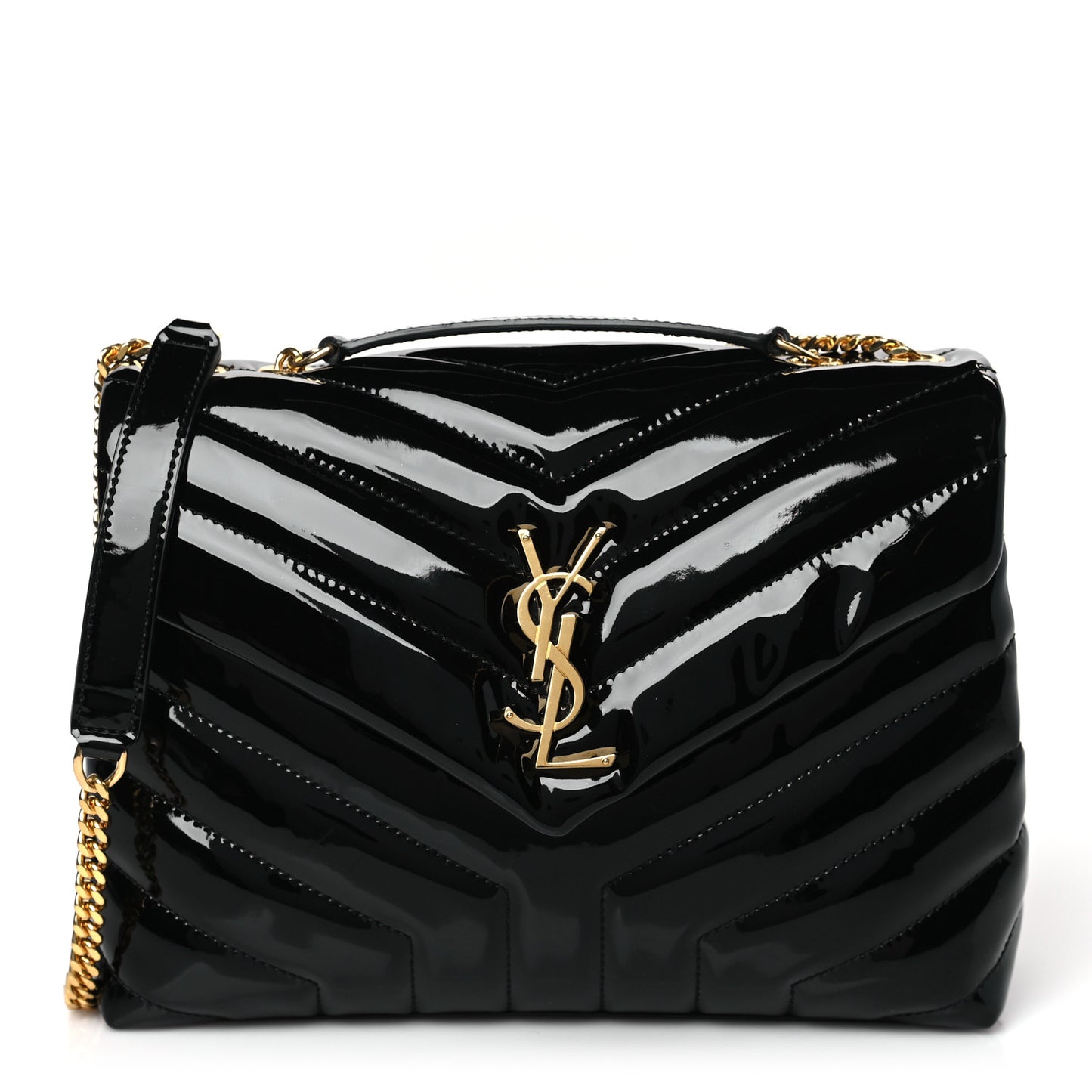 Patent Y Quilted Monogram Small Loulou Chain Satchel Black