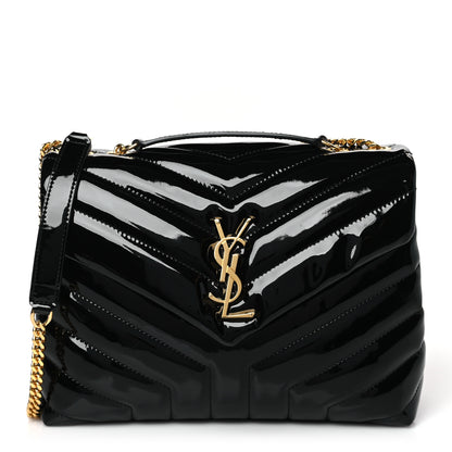 Saint Laurent Patent Y Quilted Monogram Small Loulou Chain Satchel Black 1 of 9