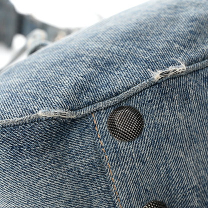 Balenciaga Washed Frayed Denim Crystal Small Le Cagole Shoulder Bag Blue 11 of 16