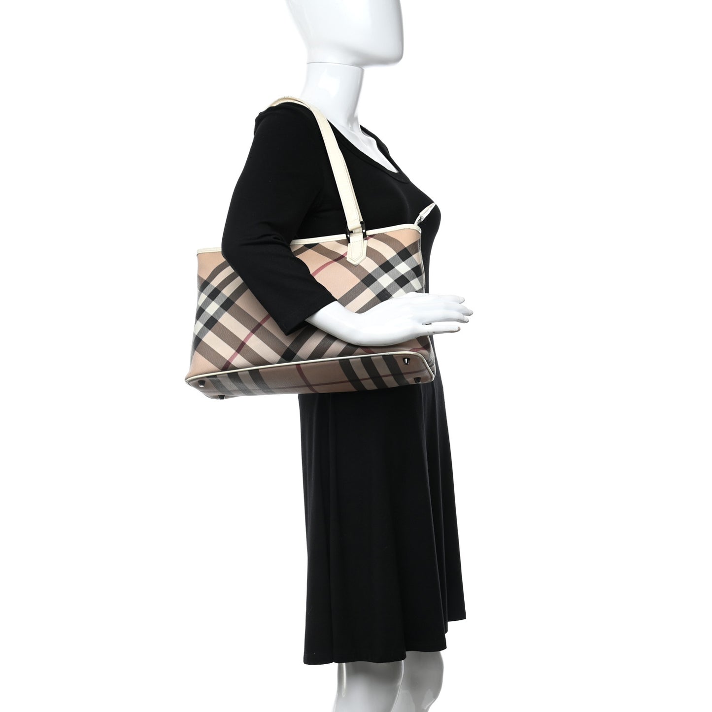 Nova Check Patent Trim Shopper Tote White