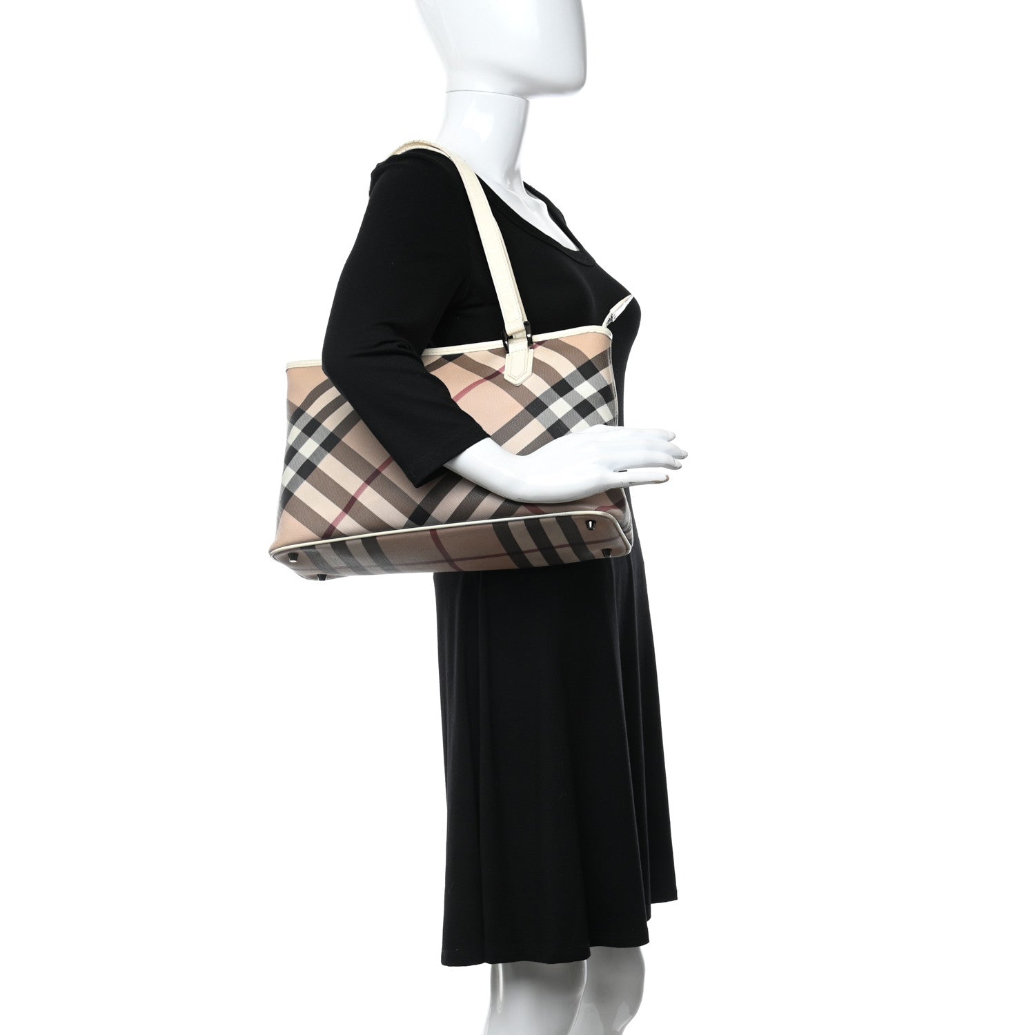 Burberry Nova Check Patent Trim Shopper Tote White 2 of 17