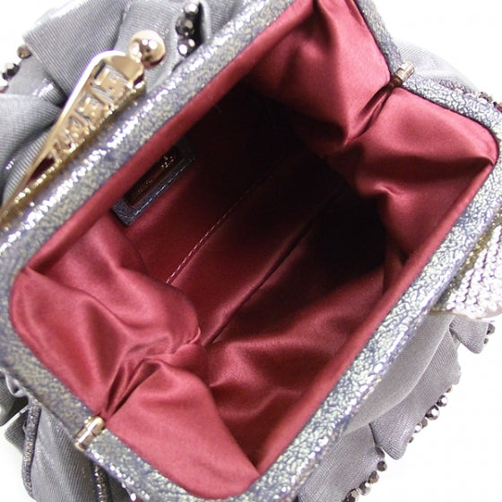 Ruched Beaded Borderline Clutch Silver