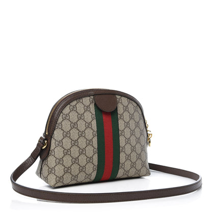 Gucci GG Supreme Monogram Textured Dollar Calfskin Web Small Ophidia Dome Shoulder Bag Beige Ebony New Acero 3 of 9
