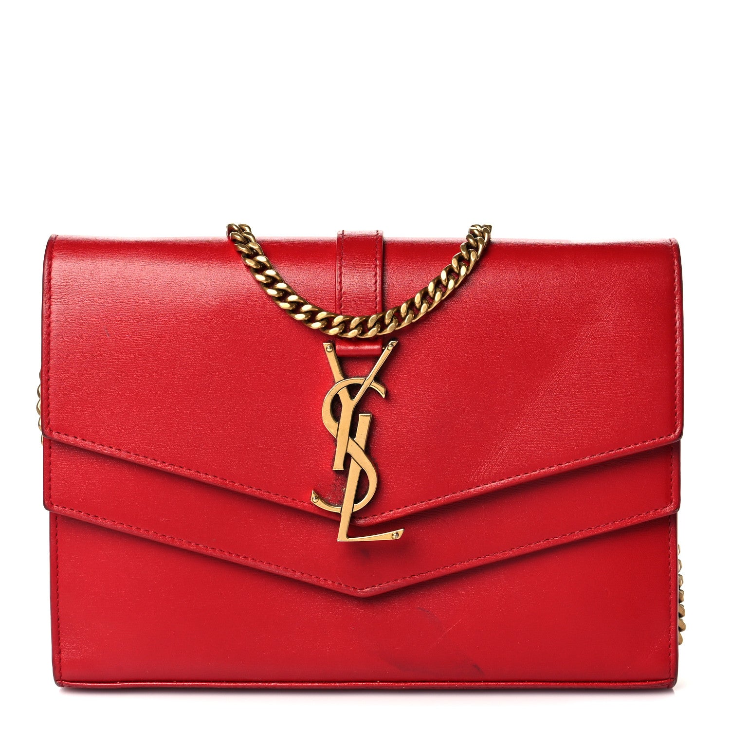 Saint Laurent Smooth Calfskin Monogram Sulpice Chain Wallet Red 1 of 16
