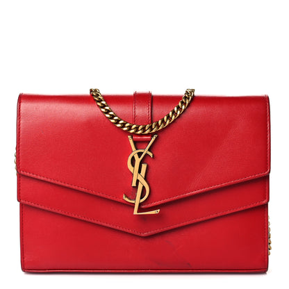 Saint Laurent Smooth Calfskin Monogram Sulpice Chain Wallet Red 1 of 16