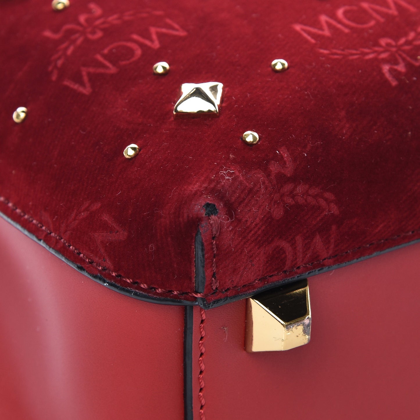 Velvet Studded Mini Insignia Milla Tote Ruby Red