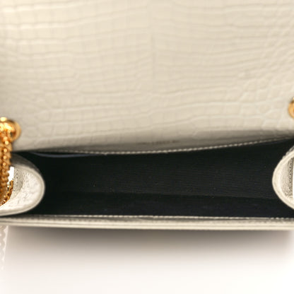 Saint Laurent Calfskin Crocodile Embossed Small Classic Monogram Kate Tassel Satchel Crema Soft 5 of 9