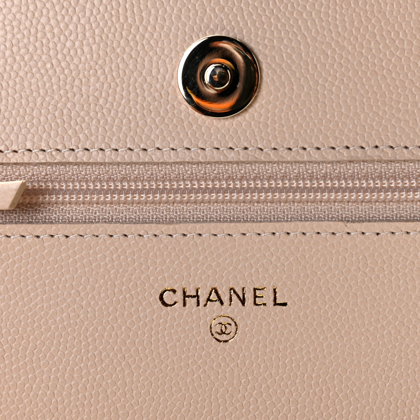 Caviar Quilted Coco Candy Wallet On Chain WOC Beige
