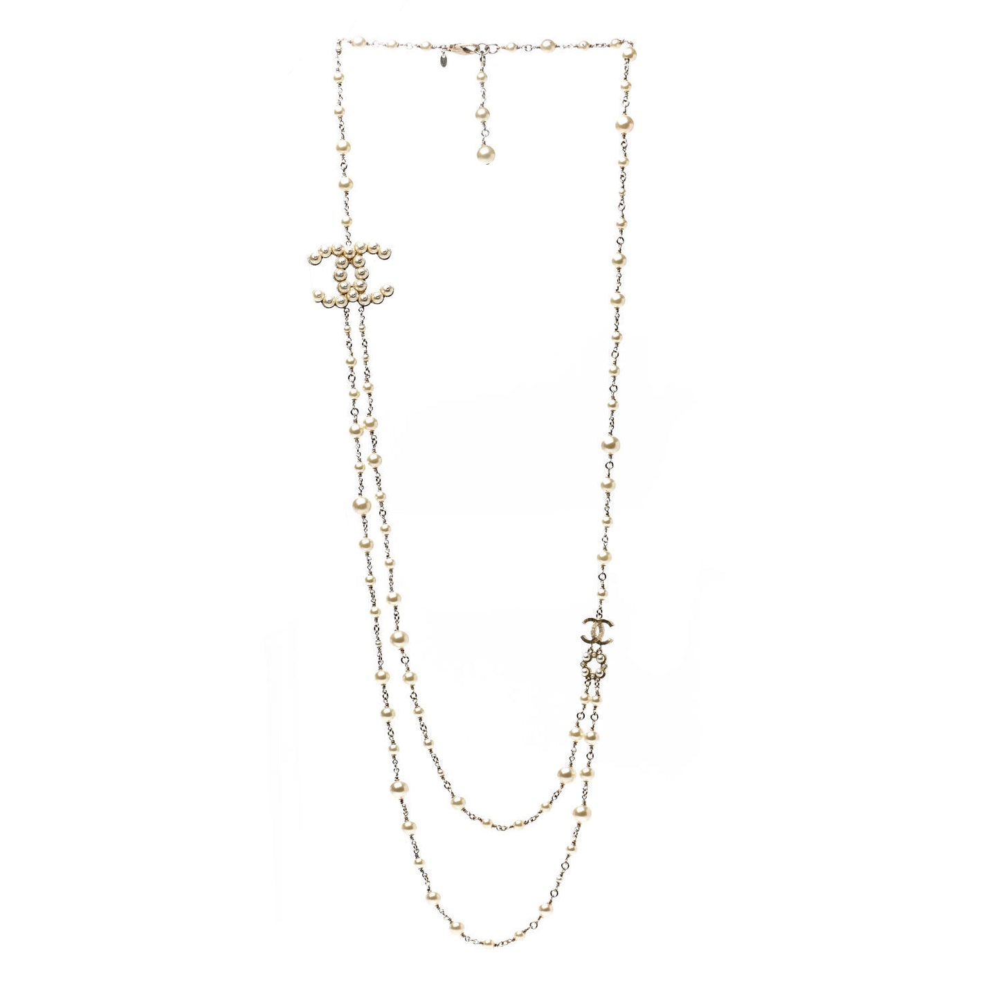 Pearl Chain CC Multi Strand Necklace Gold