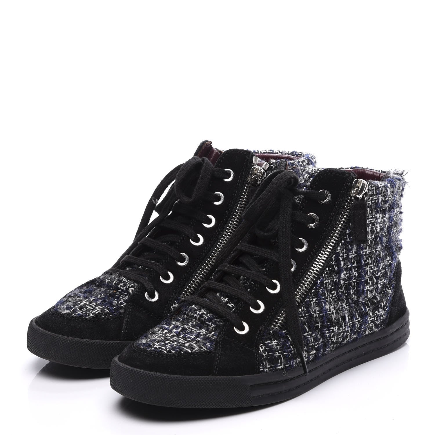 Chanel Tweed Suede High Top Sneakers 36.5 Dark Grey 2 of 10