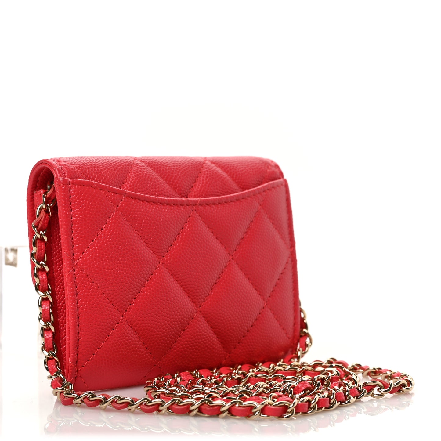 Caviar Quilted Flap Card Holder On Chain Dark Pink