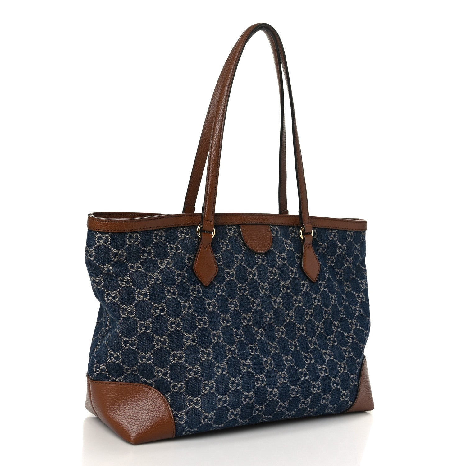 Gucci New Denim GG Monogram Medium Ophidia Shopping Tote Blue Tea Cuir 3 of 11
