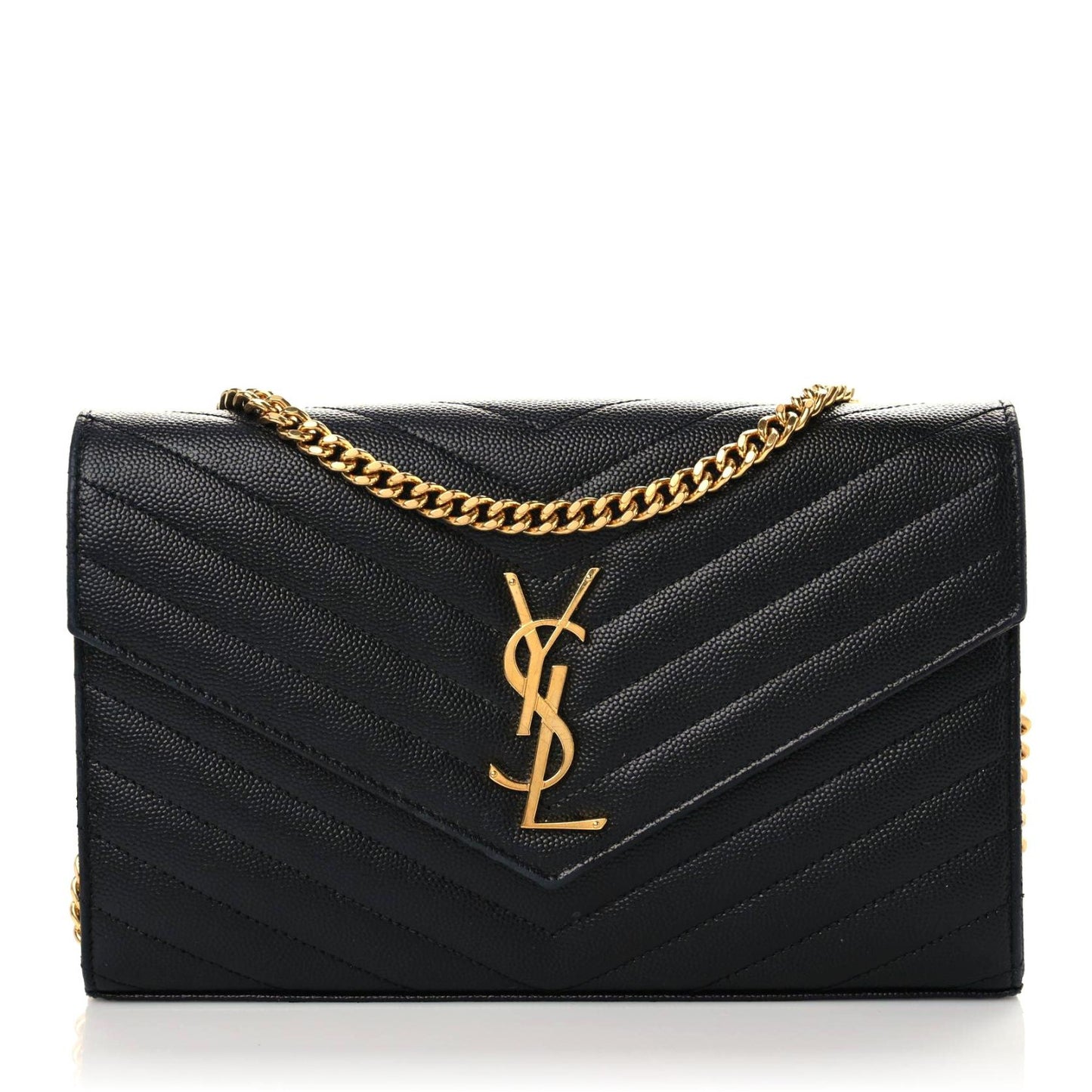 Grain De Poudre Matelasse Chevron Monogram Chain Wallet Black