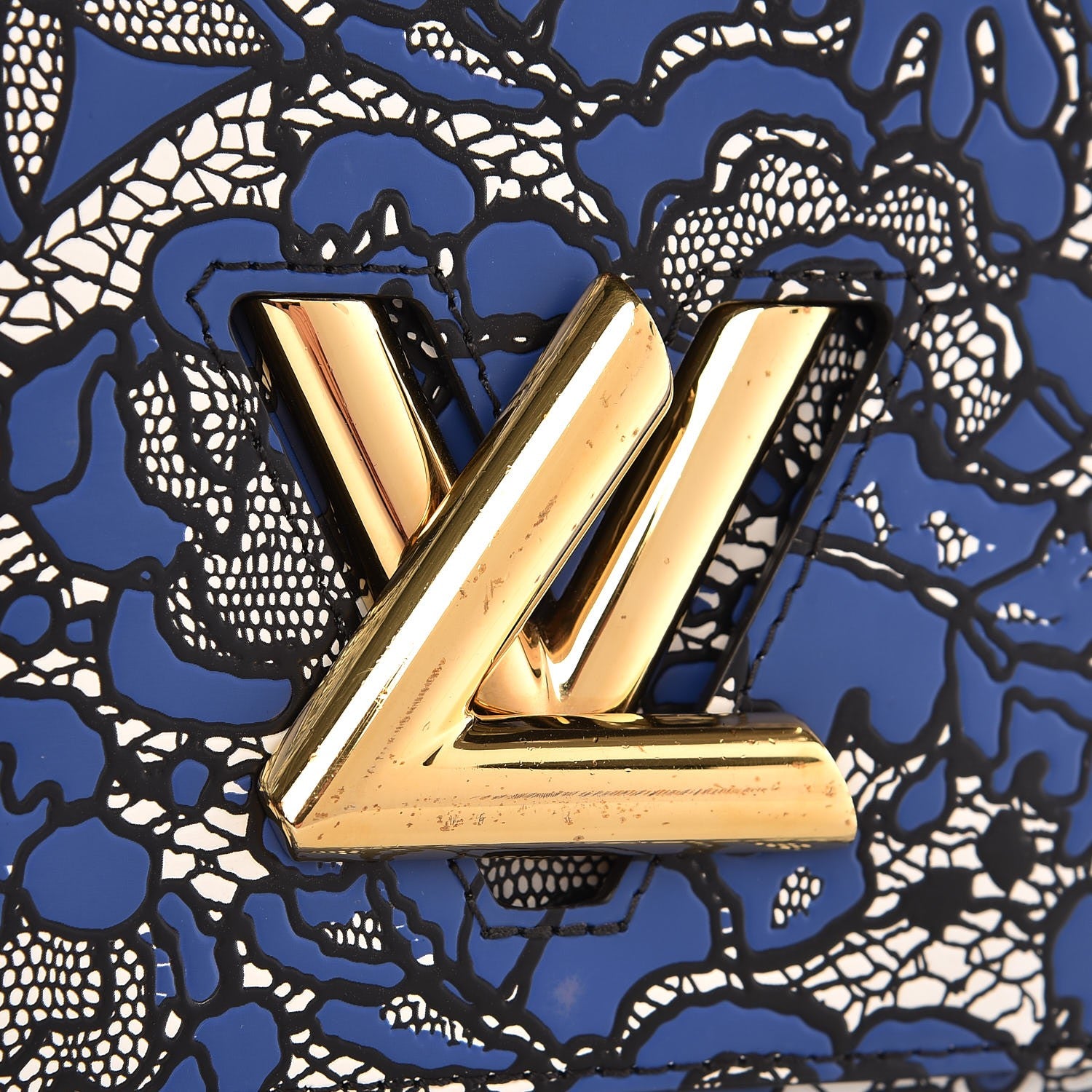 Louis Vuitton Calfskin Printed Twist Shoulder Bag MM Blue Black 7 of 9