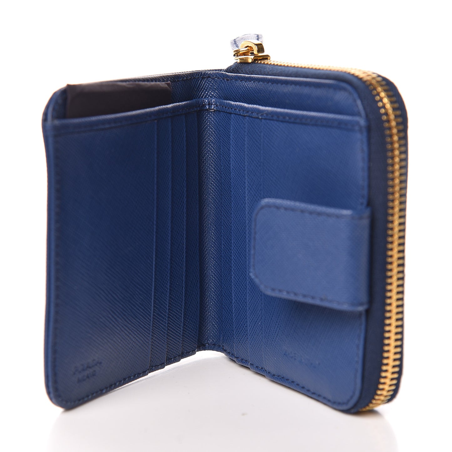 Saffiano Metal Compact Zip Around Wallet Bluette