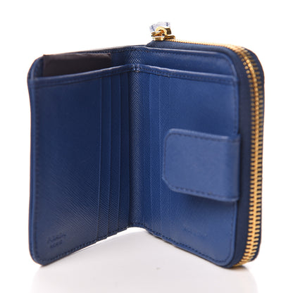 Prada Saffiano Metal Compact Zip Around Wallet Bluette 6 of 10