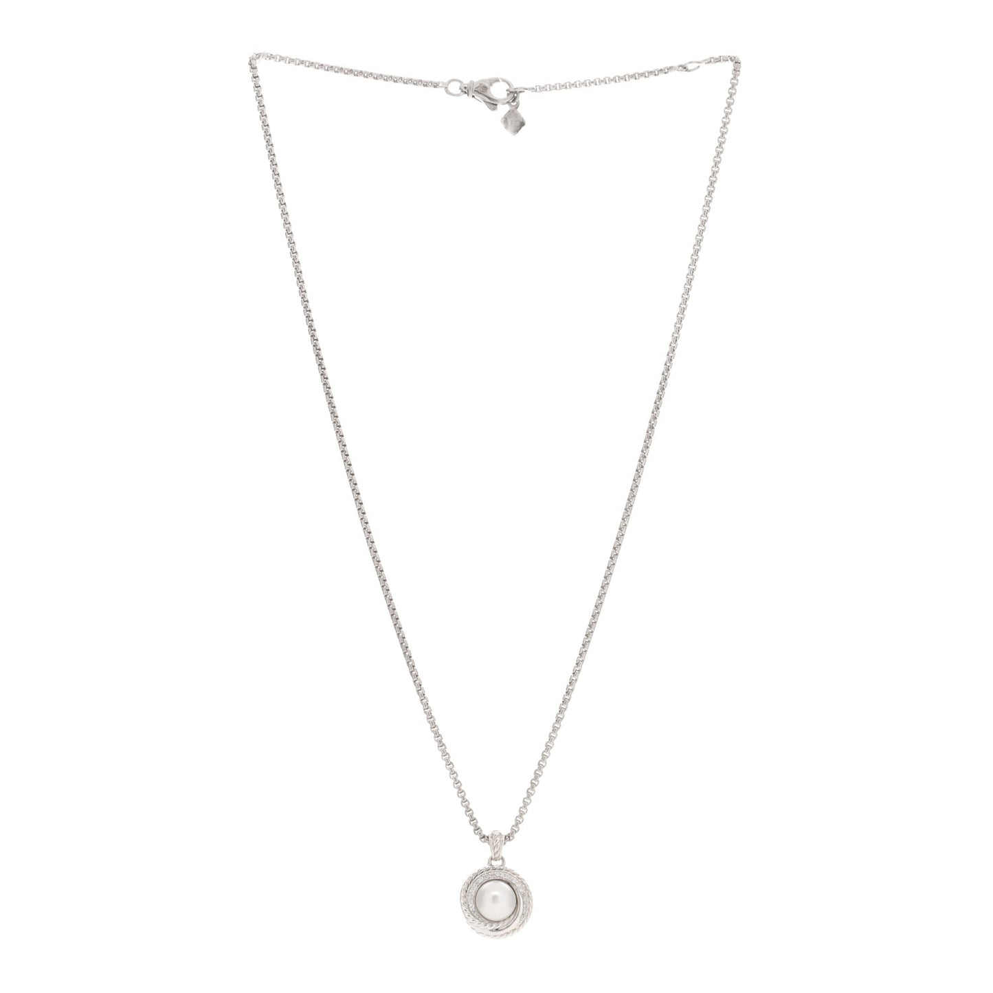 Sterling Silver Diamond Pearl 8mm Crossover Pendant Necklace