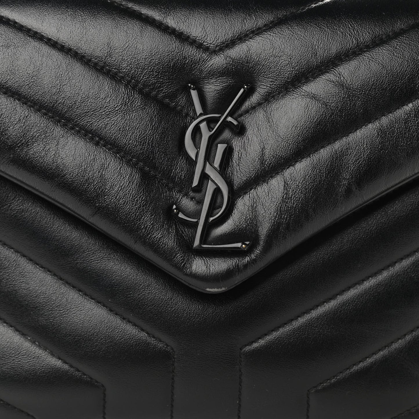 Calfskin Y Quilted Monogram Small Loulou Chain Satchel Black