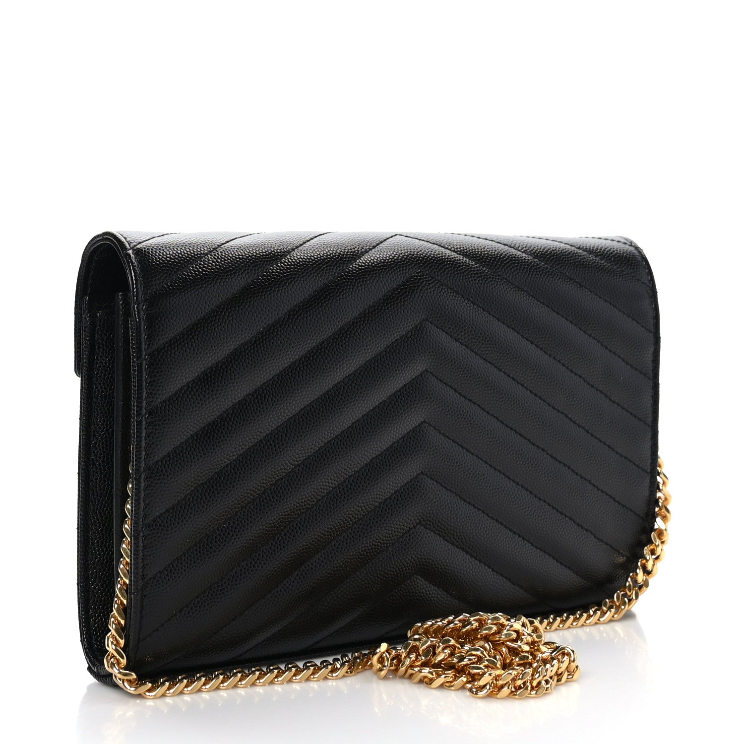 Saint Laurent Grain De Poudre Matelasse Chevron Monogram Chain Wallet Black 2 of 8