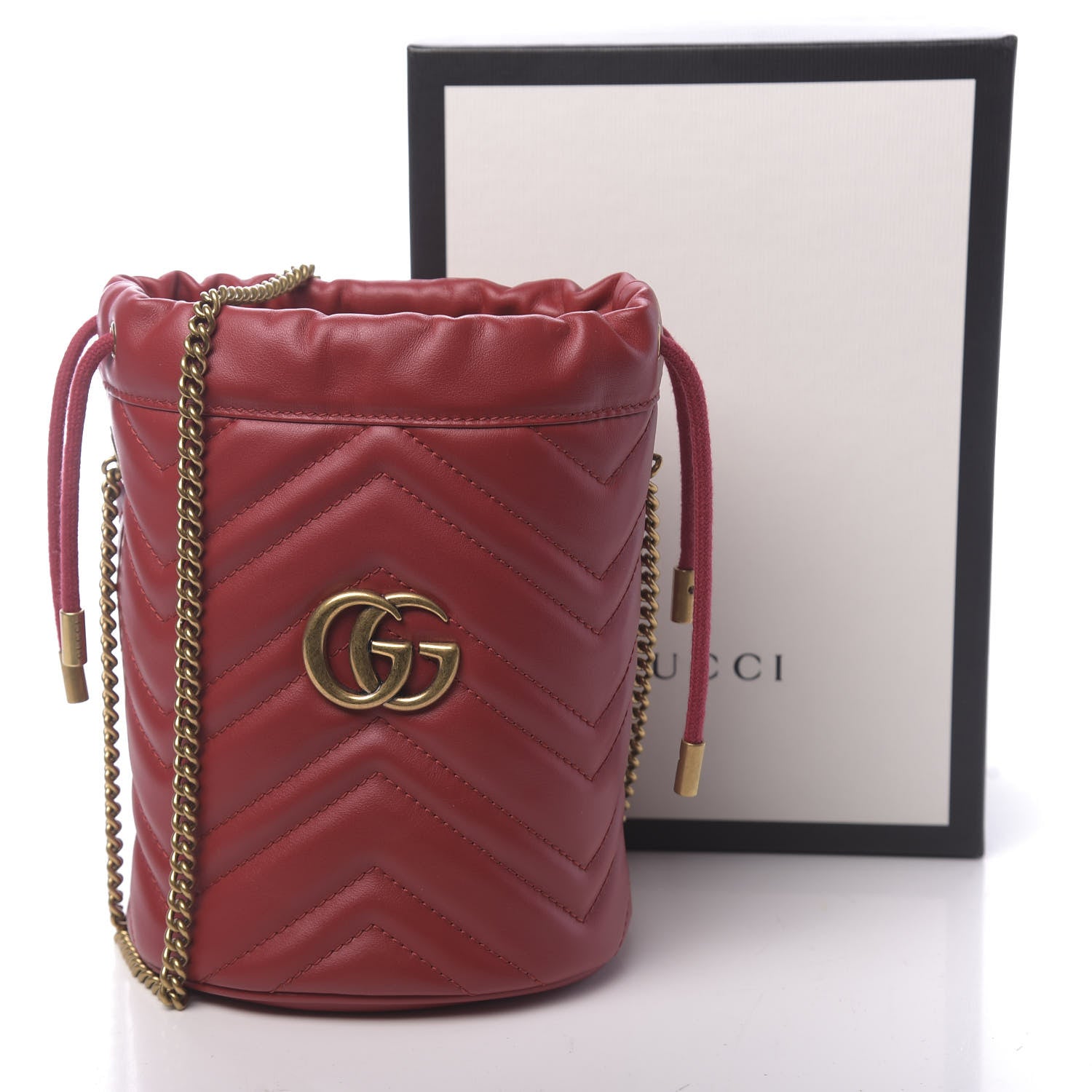 Gucci Calfskin Matelasse Mini GG Marmont 2.0 Bucket Bag Hibiscus Red 11 of 11
