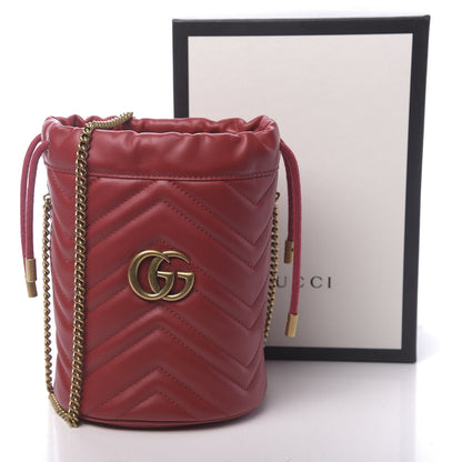 Gucci Calfskin Matelasse Mini GG Marmont 2.0 Bucket Bag Hibiscus Red 11 of 11