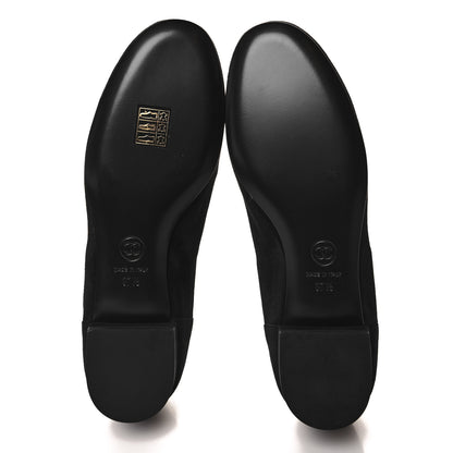 Chanel Kid Suede CC Grosgrain Moccasin Loafers 37.5 Black 5 of 9