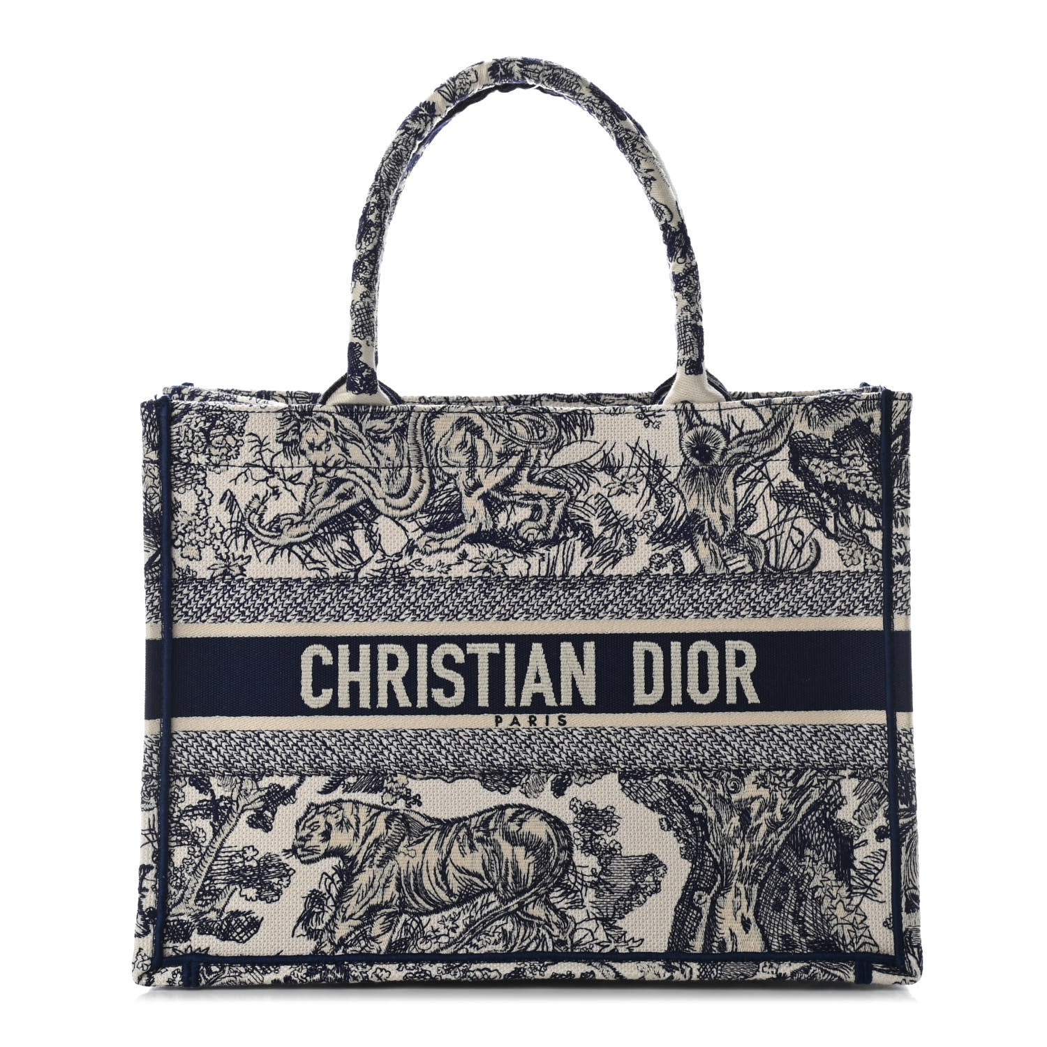 Christian Dior Canvas Embroidered Toile De Jouy Medium Book Tote Blue 1 of 9