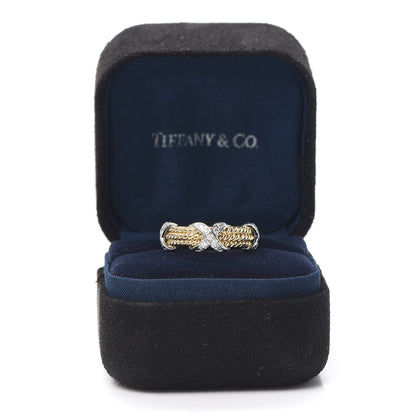 Tiffany 18K Yellow Gold Platinum Diamond Schlumberger Rope 3 Row X Ring 48 4.5 7 of 7